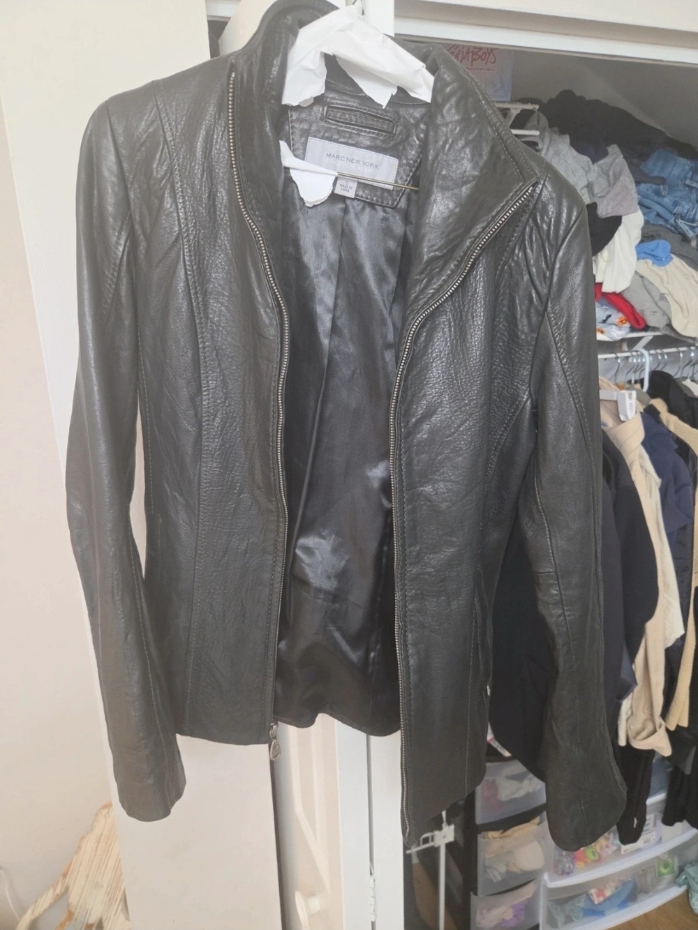 Marc New York Black Leather Fitted Zip Moto Jacket
